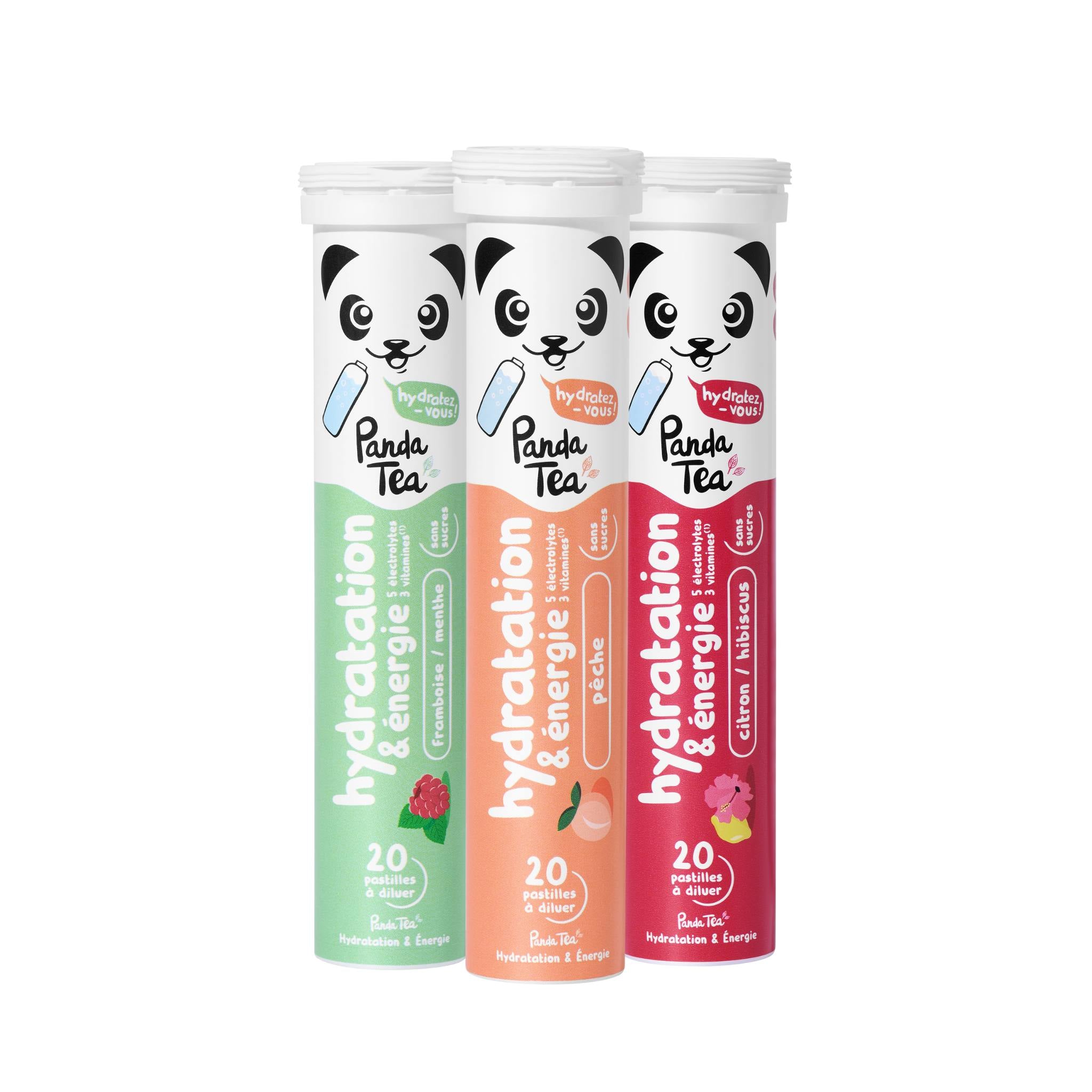 Pack Trio Pastilles Hydratation & Énergie : Pêche, Menthe-Framboise et Hibiscus-Citron