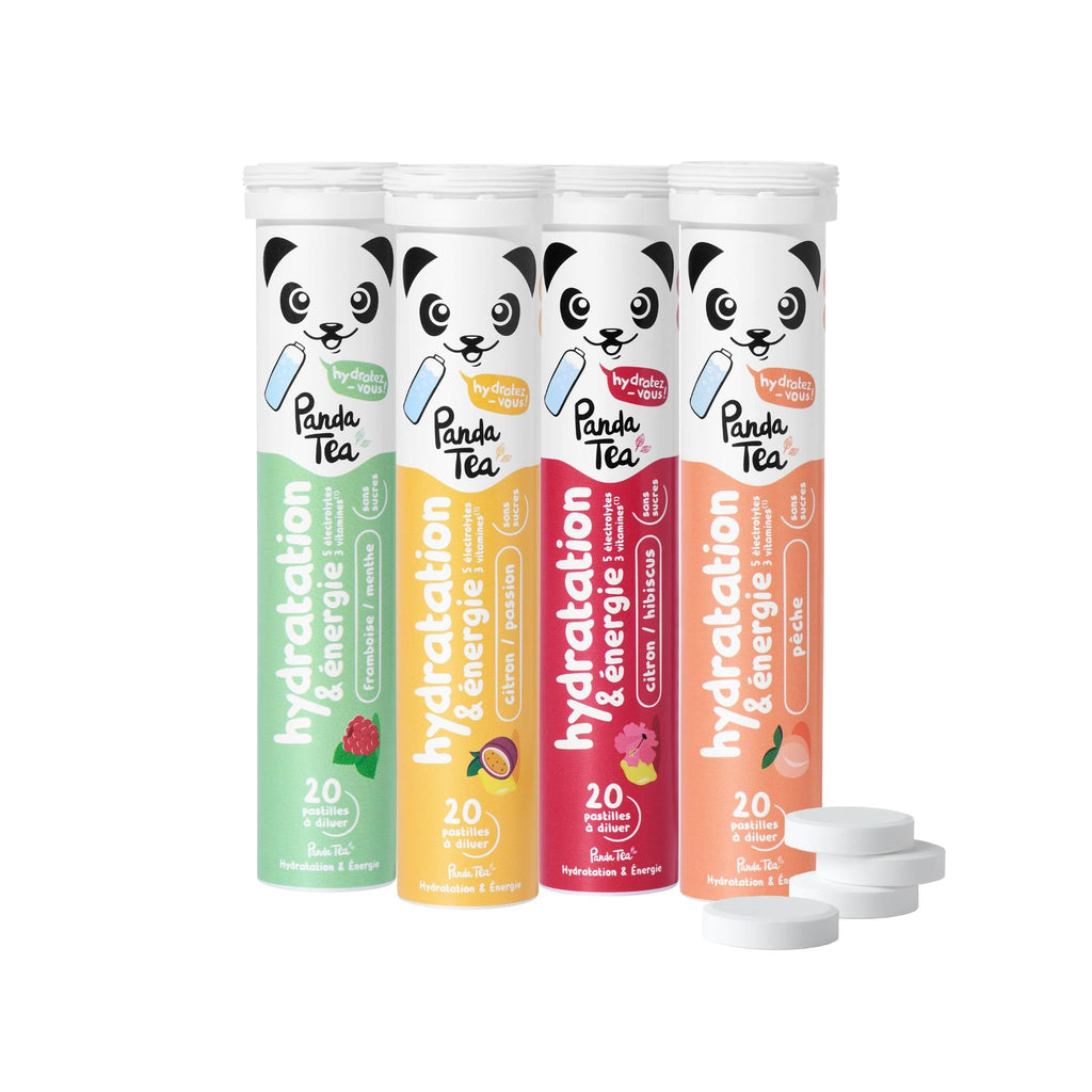 Pack Complet - Pastilles Hydratation & Énergie : Pêche, Menthe-Framboise, Citron-Passion et Hibiscus-Citron